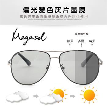 MEGASOL 寶麗萊UV400偏光金屬太陽眼鏡(感光智能變色日夜全天候適用BS8887-兩色選)