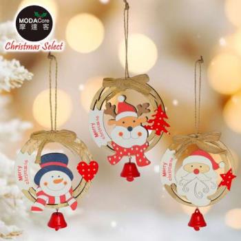 摩達客耶誕-可愛圓形木質彩繪(單面)吊飾-聖誕老公公+雪人+麋鹿(一組3入)