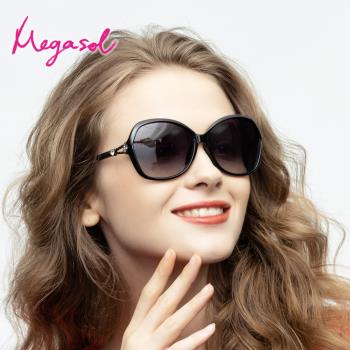 MEGASOL UV400防眩偏光太陽眼鏡時尚女仕大框矩方框墨鏡(精緻水鑽簍空古典鏡架1892)