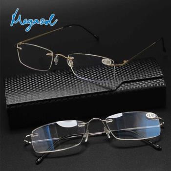 MEGASOL 抗UV400濾藍光超輕鈦金屬老花眼鏡(經典中性超輕無框-LS-L8020-2色選)