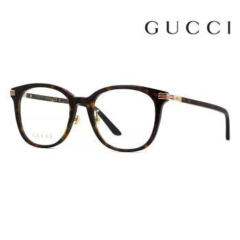 【Gucci】古馳 光學鏡框 GG1453OK 002 53mm 橢圓鏡框 膠框眼鏡 琥珀/金