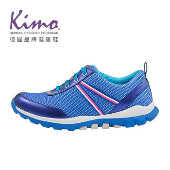 Kimo 率性撞色線條羊皮網布綁帶休閒運動鞋 女鞋 (活力藍 KBCWF078326)