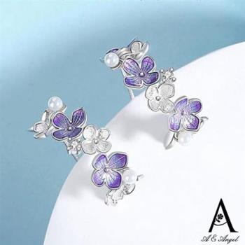 ANGEL 紫藍鳶尾花珍珠晶鑽耳環(銀色)
