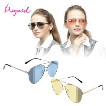 MEGASOL 寶麗萊UV400時尚中性偏光太陽眼鏡變色墨鏡(感光智能變色灰片彩片全天候適用-BS8612)