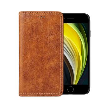 Fierre Shann 樹皮紋 iPhone SE2/7/8 (4.7吋) 錢包支架款 磁吸側掀 手工PU皮套保護殼
