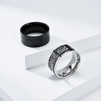  Jpqueen 螺旋圈圈民族寬版中性鈦鋼戒指(2色戒圍可選)
