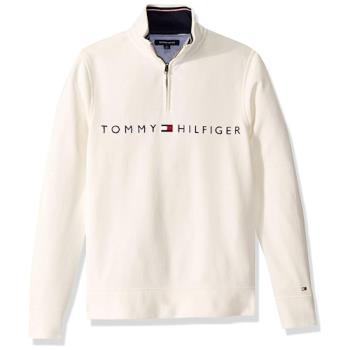 Tommy Hilfiger 2023男時尚棉質立領拉鍊牡蠣色長袖運動衫