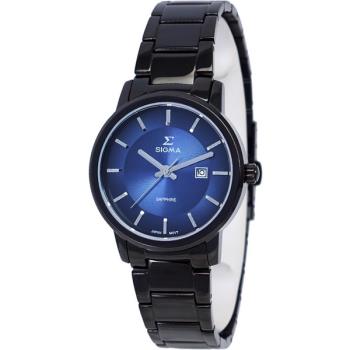 【SIGMA】1122L-B3 簡約時尚 藍寶石鏡面 日期顯示 鋼錶帶女錶 藍/黑 30mm 平價實惠的好選擇