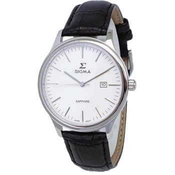 【SIGMA】1636M-2 簡約時尚 藍寶石鏡面 日期顯示 皮錶帶男錶 白/黑 40mm 平價實惠的好選擇