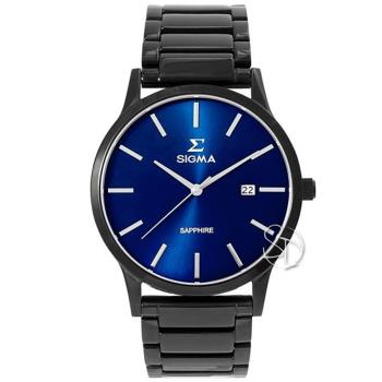 【SIGMA】1737MLB3 簡約時尚 藍寶石鏡面 日期顯示 鋼錶帶男錶 藍/黑 41mm 平價實惠好選擇