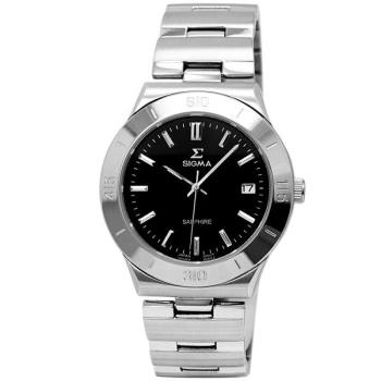【SIGMA】3801MS-1 簡約時尚 藍寶石鏡面 日期顯示 鋼錶帶男錶 黑/銀 37mm 平價實惠的好選擇