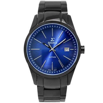 【SIGMA】9814M-B3 簡約時尚 藍寶石鏡面 日期顯示 鋼錶帶男錶 藍/黑 41mm 平價實惠好選擇