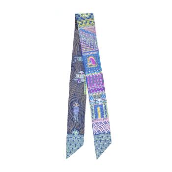 Hermes 愛馬仕 Super Silk Quest Twilly絲巾(鈷藍/玫瑰/黃)