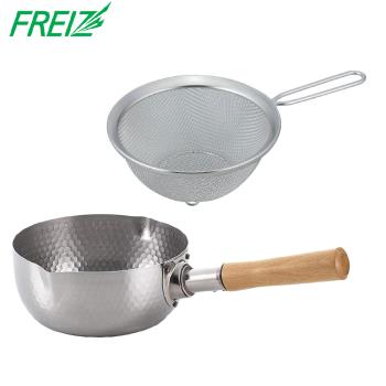 【FREIZ】日本品牌20cm不鏽鋼雪平鍋+15cm單柄濾網組