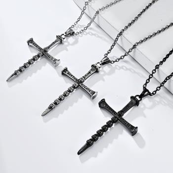 Jpqueen 暗黑系骷髏十字架歐美中性鈦鋼長項鍊(3色可選)