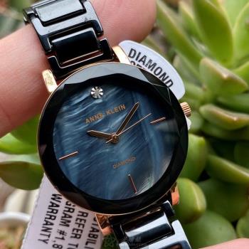 AnneKlein 安妮克萊恩女錶 30mm 黑圓形精鋼錶殼 黑色貝母簡約, 貝母錶面款 AN00391