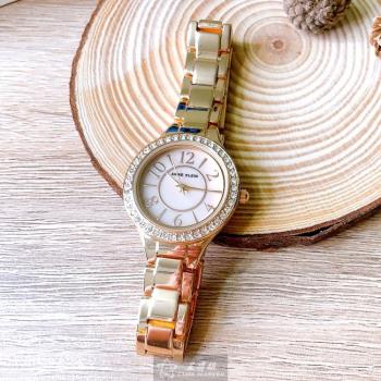 AnneKlein手錶, 女錶 28mm 玫瑰金圓形精鋼錶殼 玫瑰金色簡約, 貝母錶面款 AN00216