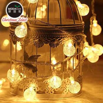 摩達客-浪漫氣氛20燈LED造形聖誕燈串(暖白光透明線/USB充電/八段功能控制)-暖白氣泡圓球款