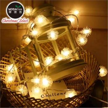 摩達客-浪漫氣氛20燈LED造形聖誕燈串(暖白光透明線/USB充電/八段功能控制)-暖白雪球款