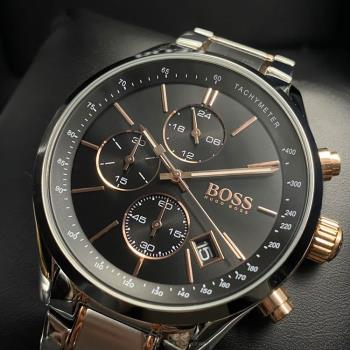 BOSS手錶, 男錶 44mm 銀圓形精鋼錶殼 黑色三眼錶面款 HB1513473