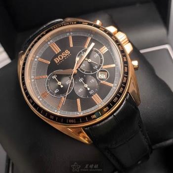 BOSS手錶, 男錶 44mm 玫瑰金圓形精鋼錶殼 黑色三眼錶面款 HB1513092