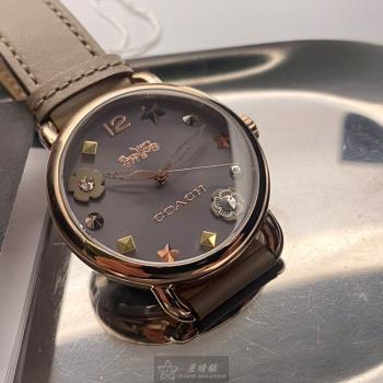 COACH 蔻馳女錶 36mm 玫瑰金圓形精鋼錶殼 深灰色時分秒中三針顯示, 繽紛錶面款 CH00058