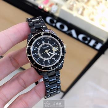 COACH手錶, 女錶 34mm 黑圓形陶瓷錶殼 黑色簡約, 時分秒中三針顯示, 陶瓷款, 鑽圈設計錶面款 CH00056