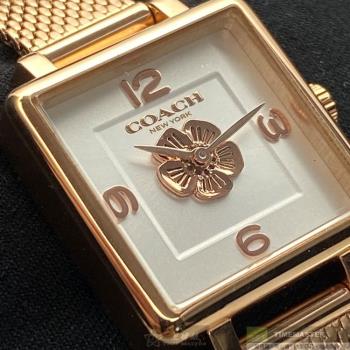 COACH手錶, 女錶 22mm 玫瑰金方形精鋼錶殼 白色簡約錶面款 CH00040