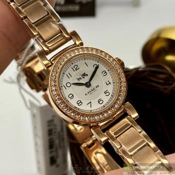 COACH手錶, 女錶 24mm 玫瑰金圓形精鋼錶殼 白色簡約, 鑽圈錶面款 CH00030