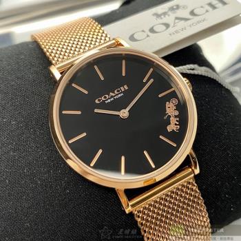 COACH手錶, 女錶 32mm 玫瑰金圓形精鋼錶殼 黑色簡約錶面款 CH00026