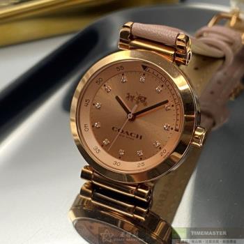 COACH手錶, 女錶 30mm 玫瑰金圓形精鋼錶殼 粉紅色鑽圈簡約錶面款 CH00007