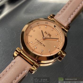 COACH 蔻馳女錶 30mm 玫瑰金圓形精鋼錶殼 粉紅色鑽圈簡約錶面款 CH00007