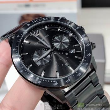 ARMANI手錶, 男錶 44mm 黑圓形精鋼錶殼 黑色三眼, 中三針顯示, 運動錶面款 AR00040