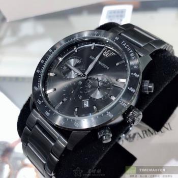 ARMANI 阿曼尼男錶 44mm 黑圓形精鋼錶殼 黑色三眼, 中三針顯示, 運動錶面款 AR00040