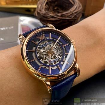 ARMANI 阿曼尼男女通用錶 42mm 玫瑰金圓形精鋼錶殼 雙面機械鏤空鏤空中三針顯示錶面款 AR00016