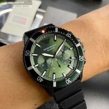 ARMANI手錶, 男錶 42mm 墨綠色圓形精鋼錶殼 墨綠色三眼, 潛水錶, 中三針顯示, 運動錶面款 AR00013