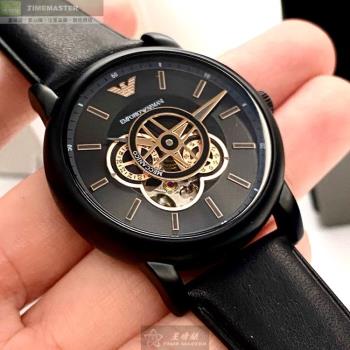 ARMANI 阿曼尼男女通用錶 42mm 黑圓形精鋼錶殼 玫瑰金色鏤空, 雙眼, 運動, 透視, 精密刻度錶面款 AR00001