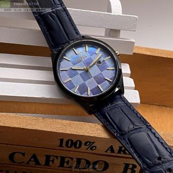 CITIZEN手錶, 女錶 34mm 黑圓形精鋼錶殼 藍紫色蘇格蘭方格紋錶面款 CI00012
