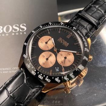 BOSS 伯斯男女通用錶 42mm 玫瑰金圓形精鋼錶殼 黑色三眼錶面款 HB1513580