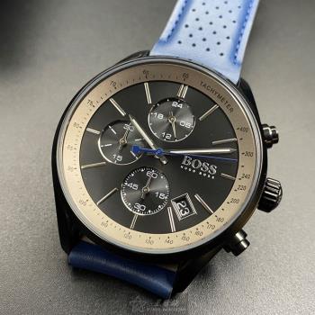 BOSS手錶, 男女通用錶 44mm 黑圓形精鋼錶殼 鐵灰三眼錶面款 HB1513563