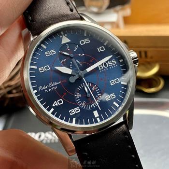 BOSS手錶, 男女通用錶 44mm 銀圓形精鋼錶殼 寶藍色中三針顯示, 雙眼錶面款 HB1513515