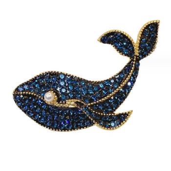  ANGEL 海洋鯨魚珍珠閃耀鋯石2用胸針別針(藍色)