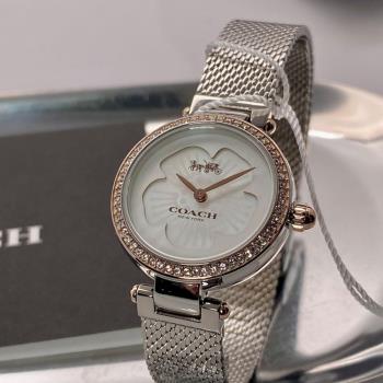 COACH 蔻馳女錶 26mm 玫瑰金圓形精鋼錶殼 白色簡約, 中二針顯示, 花瓣錶面款 CH00130