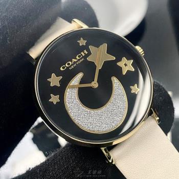 COACH手錶, 女錶 36mm 金色圓形精鋼錶殼 黑色簡約, 中二針顯示, 星月錶面款 CH00128