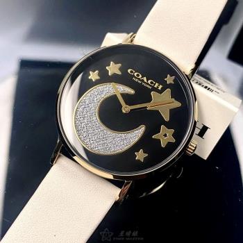 COACH 蔻馳女錶 36mm 金色圓形精鋼錶殼 黑色簡約, 中二針顯示, 星月錶面款 CH00128