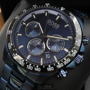 BOSS手錶, 男錶 42mm 寶藍圓形精鋼錶殼 寶藍色三眼, 時分秒中三針顯示, 運動錶面款 HB1513758