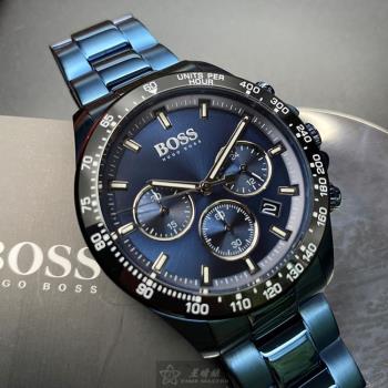 BOSS 伯斯男錶 42mm 寶藍圓形精鋼錶殼 寶藍色三眼, 時分秒中三針顯示, 運動錶面款 HB1513758