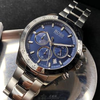 BOSS 伯斯男錶 42mm 銀圓形精鋼錶殼 寶藍色三眼, 時分秒中三針顯示, 運動, 精密刻度錶面款 HB1513755