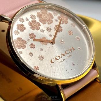 COACH 蔻馳女錶 36mm 玫瑰金圓形精鋼錶殼 白色中二針顯示, 花卉錶面款 CH00079