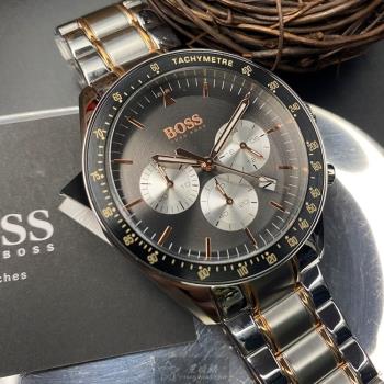 BOSS手錶, 男錶 44mm 銀黑色圓形精鋼錶殼 槍灰色三眼, 中三針顯示, 運動錶面款 HB1513634